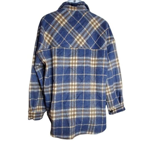 Timing Wool Blend Flannel Shirt Large Brown Blue Plaid Grunge Hipster Festival - Picture 2 of 8